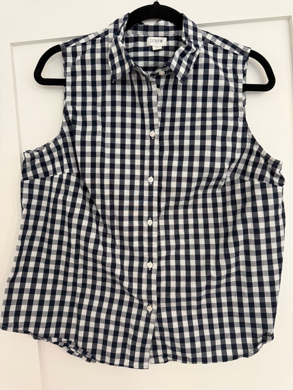 J. Crew Navy & White Gingham Sleeveless Button-Down Shirt